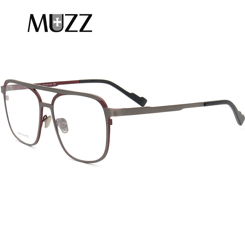 Muzz Unisex Full Rim Square Double Bridge Titanium Frame Eyeglasses T7036 Full Rim Muzz
