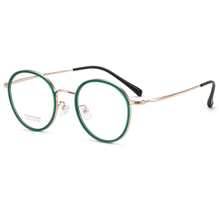 Yimaruili Unisex Full Rim Elastic β Titanium Round Frame Eyeglasses T6053 Full Rim Yimaruili Eyeglasses Green Rose Gold