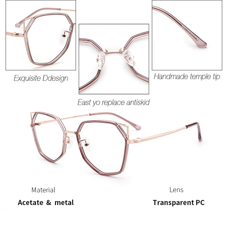 Kansept Women's Full Rim Polygonal Cat Ear Alloy Acetate Frame Eyeglasses 90053 Full Rim Kansept