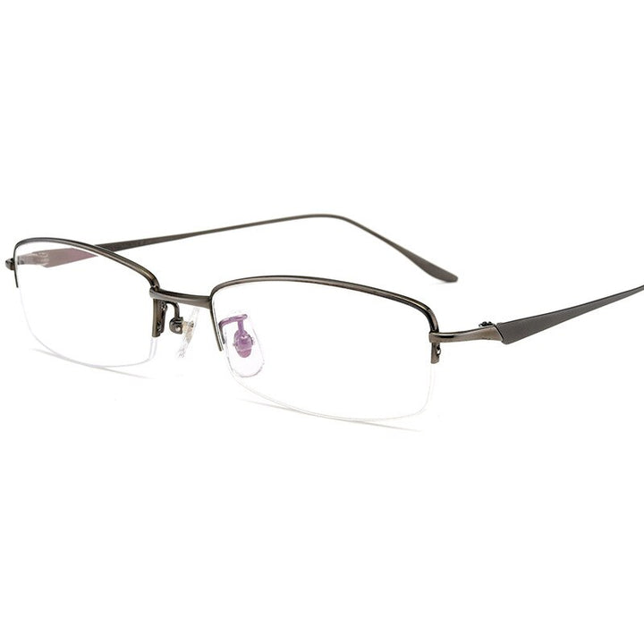 Men's Titanium Semi Rim Square Frame Eyeglasses D8560 Semi Rim Bclear gray
