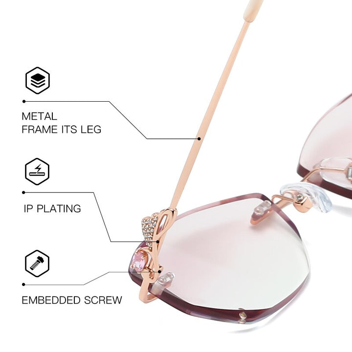 Zirosat 52052 Women's Eyeglasses Alloy Rimless Diamond Cutting Rimless Zirosat