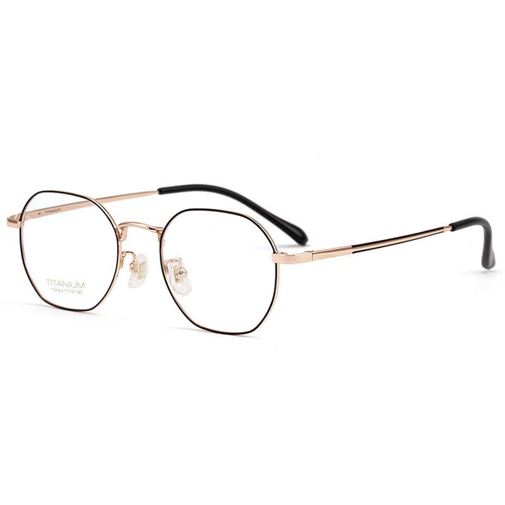 Hotochki Unisex Full Rim Polygon Beta Titanium Eyeglasses T3956 Full Rim Hotochki Black Rose Gold
