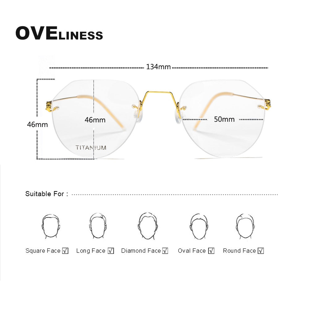 Oveliness Unisex Rimless Round Square Screwless Titanium Eyeglasses 9891 Rimless Oveliness