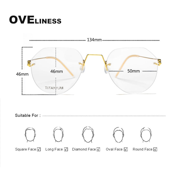 Oveliness Unisex Rimless Round Square Screwless Titanium Eyeglasses 9891 Rimless Oveliness