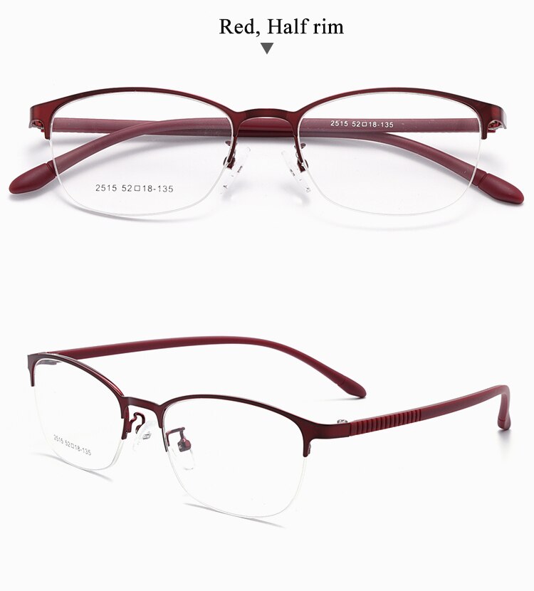 Women's Oval Optional Full/Semi Rim Titanium Alloy Eyeglasses My2515 2516 Semi Rim Bclear half red
