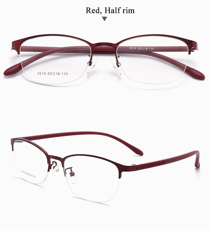 Women's Oval Optional Full/Semi Rim Titanium Alloy Eyeglasses My2515 2516 Semi Rim Bclear half red