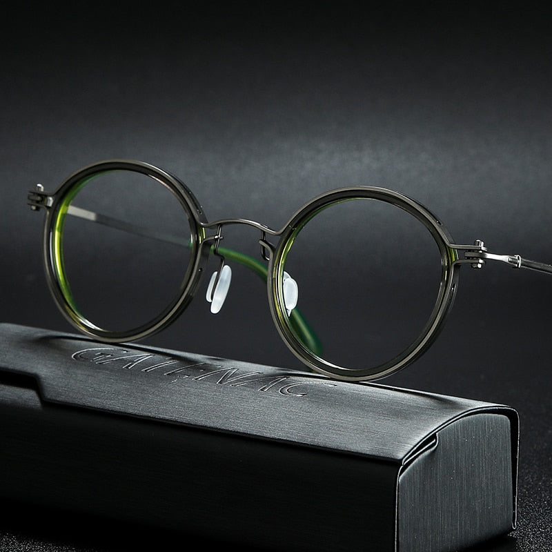 Gatenac Unisex Full Rim Round Titanium Frame Eyeglasses Gxyj639 Full Rim Gatenac Green  