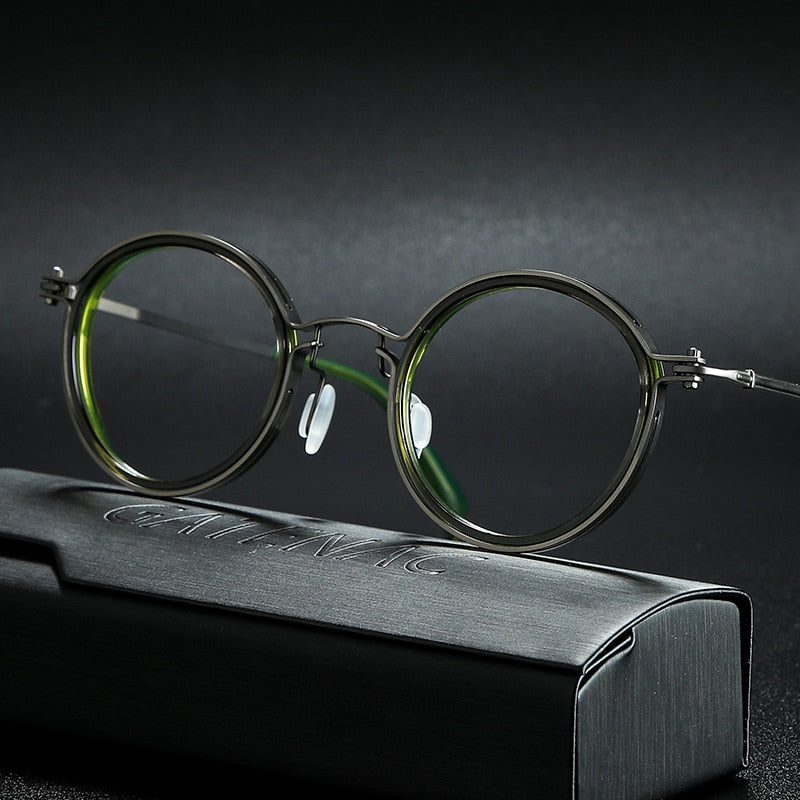 Gatenac Unisex Full Rim Round Titanium Frame Eyeglasses Gxyj639 Full Rim Gatenac Green