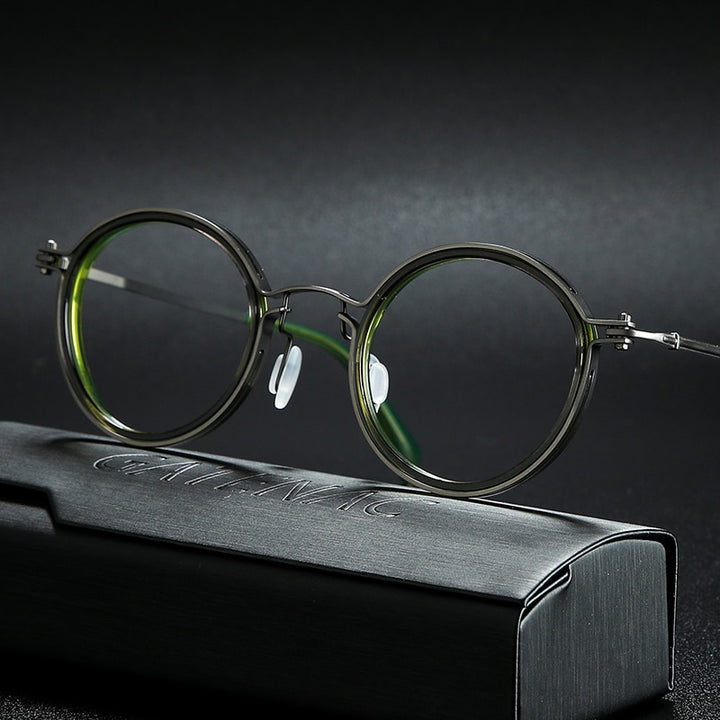 Gatenac Unisex Full Rim Round Titanium Frame Eyeglasses Gxyj639 Full Rim Gatenac Green  