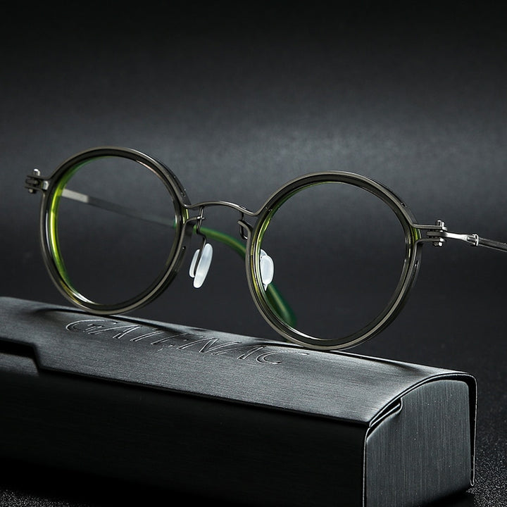 Gatenac Unisex Full Rim Round Titanium Frame Eyeglasses Gxyj639 Full Rim Gatenac Green