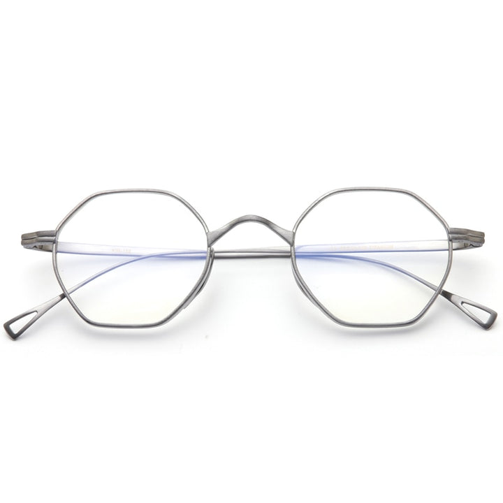 Muzz Unisex Full Rim Polygon Round Titanium Frame Eyeglasses 152 Full Rim Muzz Silver