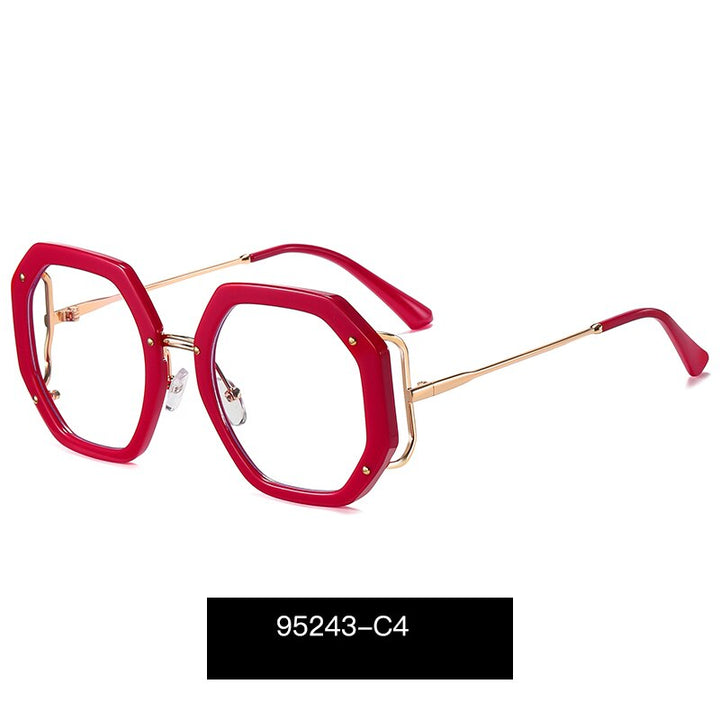 Hotony Women's Full Rim Polygonal Round TR 90 Resin Alloy Frame Eyeglasses 95243 Full Rim Hotony C4