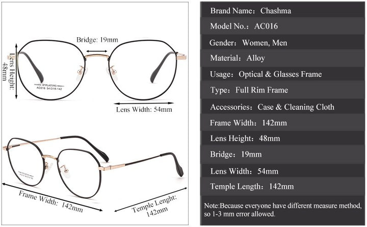 Chashma Ottica Unisex Full Rim Round Stainless Steel Eyeglasses Ac016 Full Rim Chashma Ottica