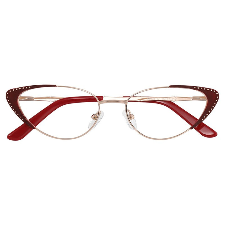 Laoyehui Women's Eyeglasses Cat Eye Alloy Frame 18036 Full Rim Laoyehui Red