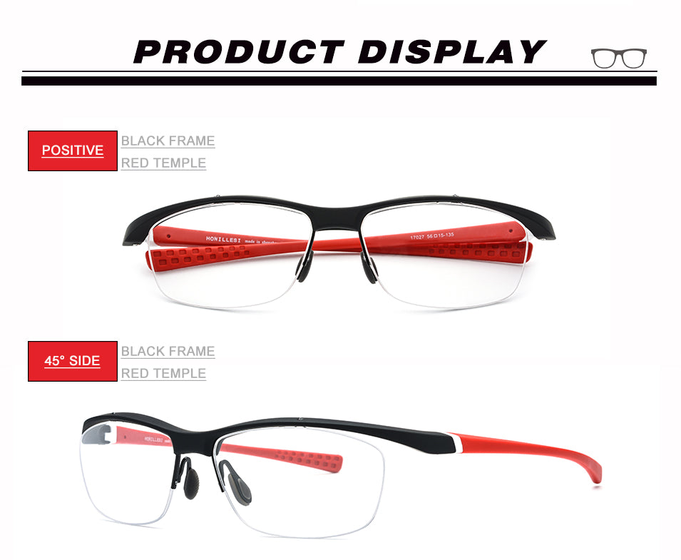 Hdcrafter Men's Semi Rim Rectangle TR 90 Sports Frame Eyeglasses 7027 Full Rim Hdcrafter Eyeglasses