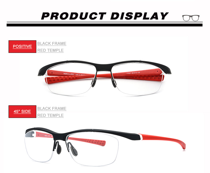 Hdcrafter Men's Semi Rim Rectangle TR 90 Sports Frame Eyeglasses 7027 Full Rim Hdcrafter Eyeglasses