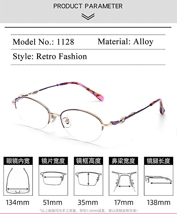 Women's Oval Semi Rim Alloy Eyeglasses Yy1128 Semi Rim Bclear