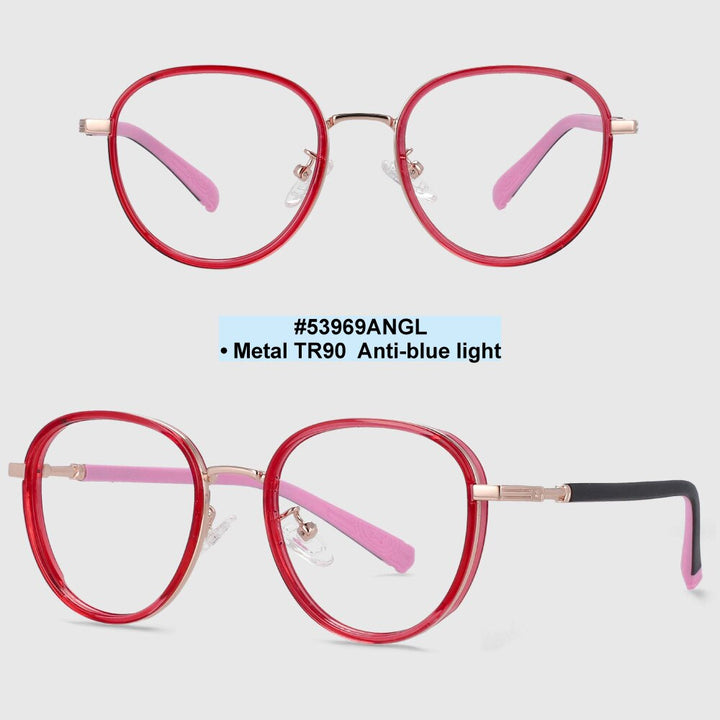 CCspace Children's Unisex Full Rim Round Tr 90 Titanium Frame Eyeglasses 53969 Full Rim CCspace Red clear