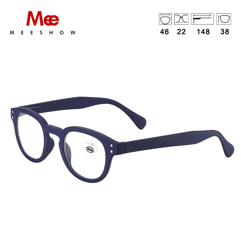 Meeshow Women's Full Rim Round Polycarbonate Reading Glasses 1513 Reading Glasses Meeshow Blue +100
