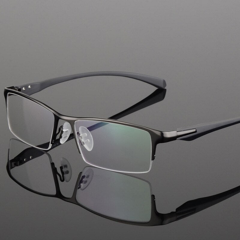 Hdcrafter Men's Semi Rim TR 90 Titanium Rectangle Frame Eyeglasses 9065 Semi Rim Hdcrafter Eyeglasses Grey