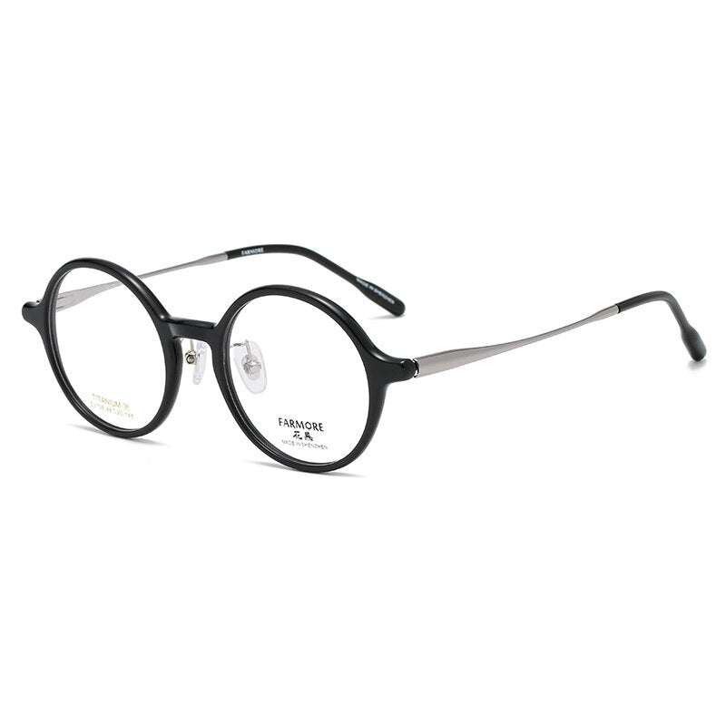Reven Jate Unisex Full Rim Round Acetate Titanium Eyeglasses S3108 Full Rim Reven Jate black