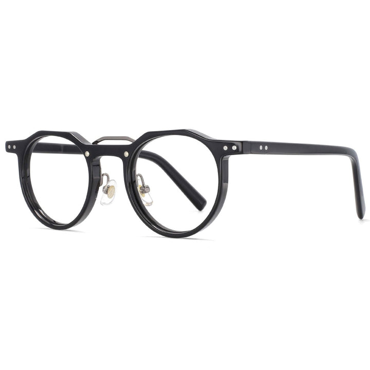 CCSpace Women's Full Rim Round Double Bridge Acetate Alloy Frame Eyeglasses 53894 Full Rim CCspace black CN