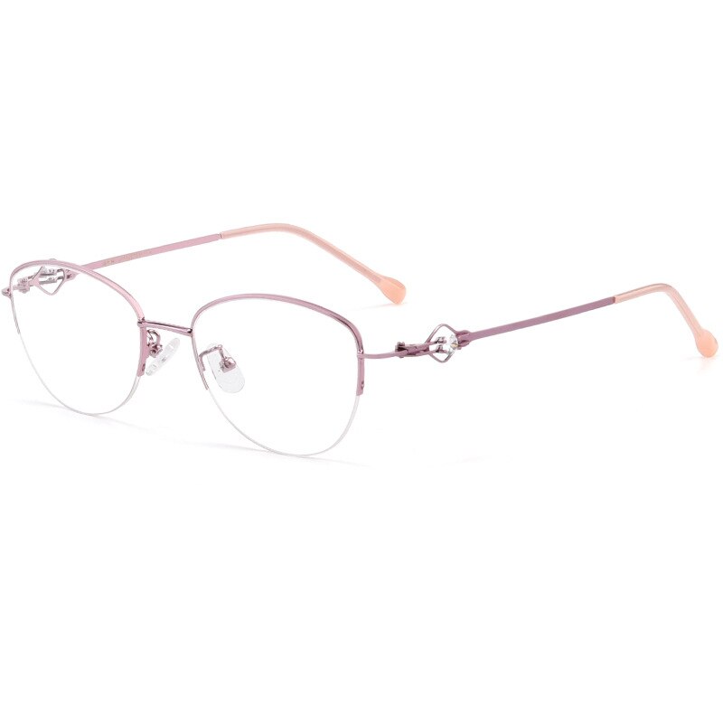 Yimaruili Women's Semi Rim Alloy Frame Eyeglasses 8025Z Semi Rim Yimaruili Eyeglasses Pink