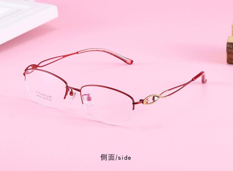 Women's Hollow Jeweled Temple Semi Rim Frame Eyeglasses Lr7812 Semi Rim Bclear red gold