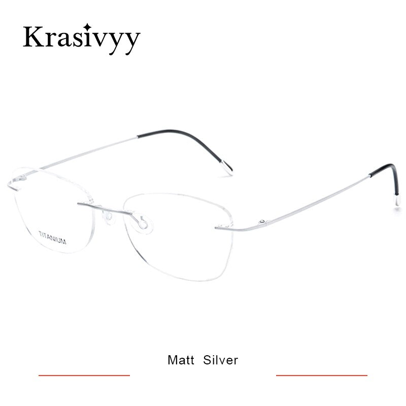 Krasivyy Unisex Rimless Oval Square Titanium Eyeglasses Kr6013 Rimless Krasivyy Matt Silver