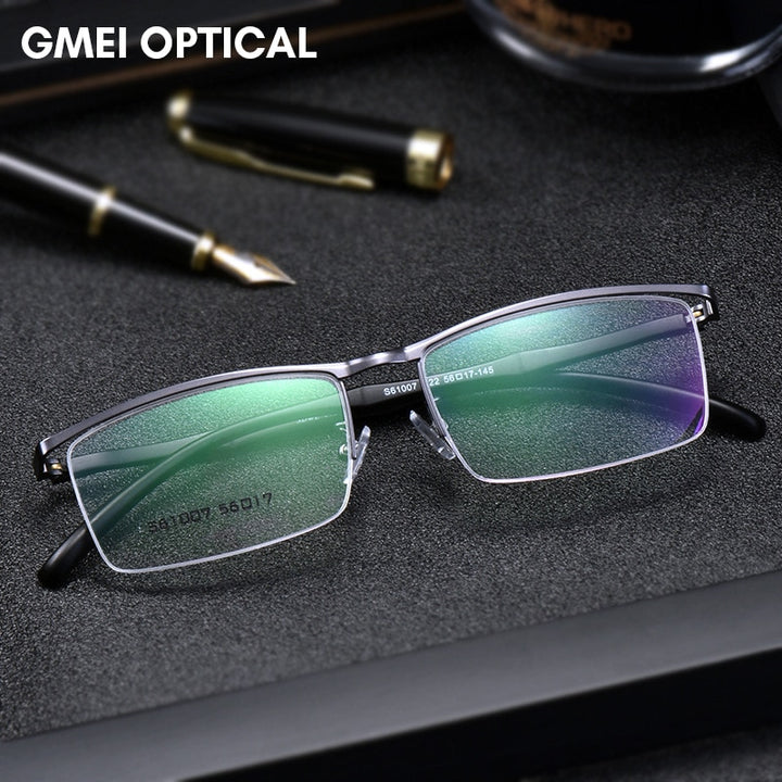 Gmei Men's Eyeglasses Browline Half Rim Metal Alloy S61007 Semi Rim Gmei Optical