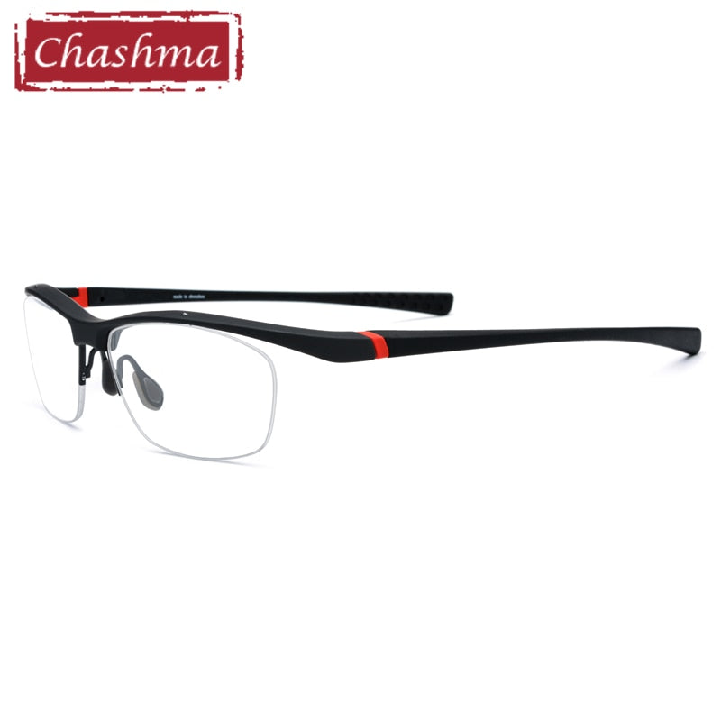 Chashma Men's Semi Rim Square Tr 90 Titanium Sport Eyeglasses 7027 Semi Rim Chashma Black