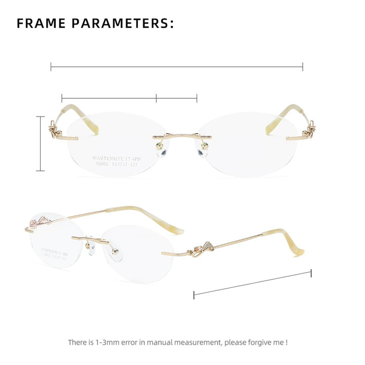 Zirosat 52052 Women's Eyeglasses Alloy Rimless Diamond Cutting Rimless Zirosat