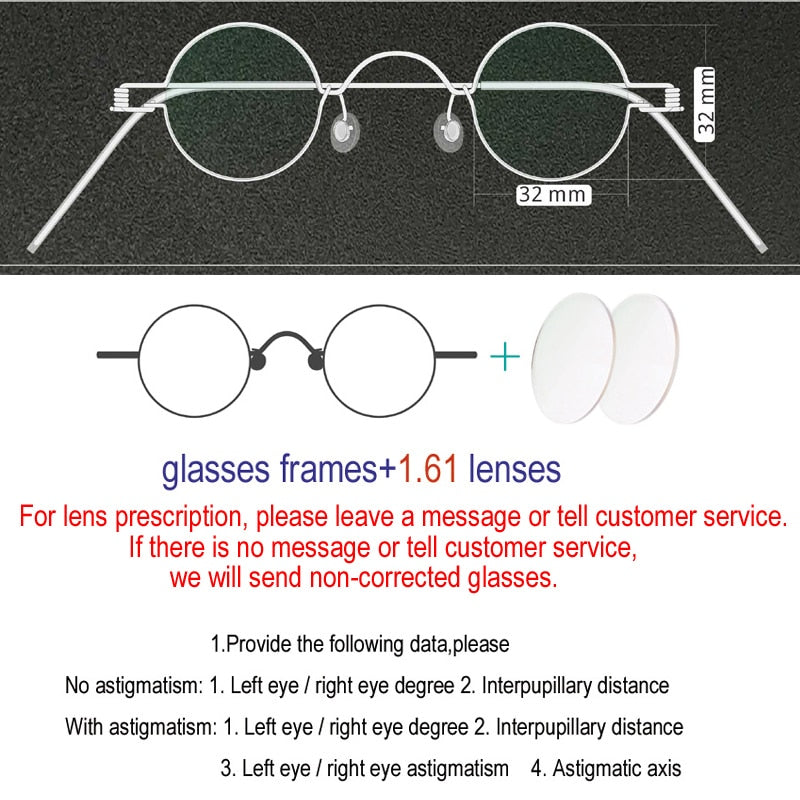 Yujo Unisex Full Rim Small Round Stainless Steel Eyeglasses Y019 Full Rim Yujo 32mm 1.61 Index Single Vision China