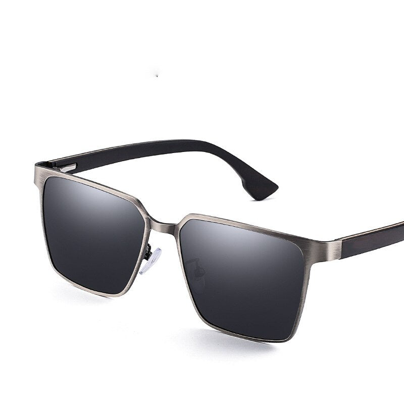 Yimaruili Men's Full Rim Square Wood/Stainless Steel Frame Polarized Lens Sunglasses 8037 Sunglasses Yimaruili Sunglasses Black