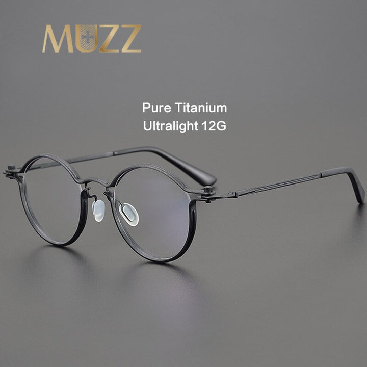 Muzz Unisex Full Rim Round Brushed Titanium Screwless Frame Eyeglasses Tav Full Rim Muzz