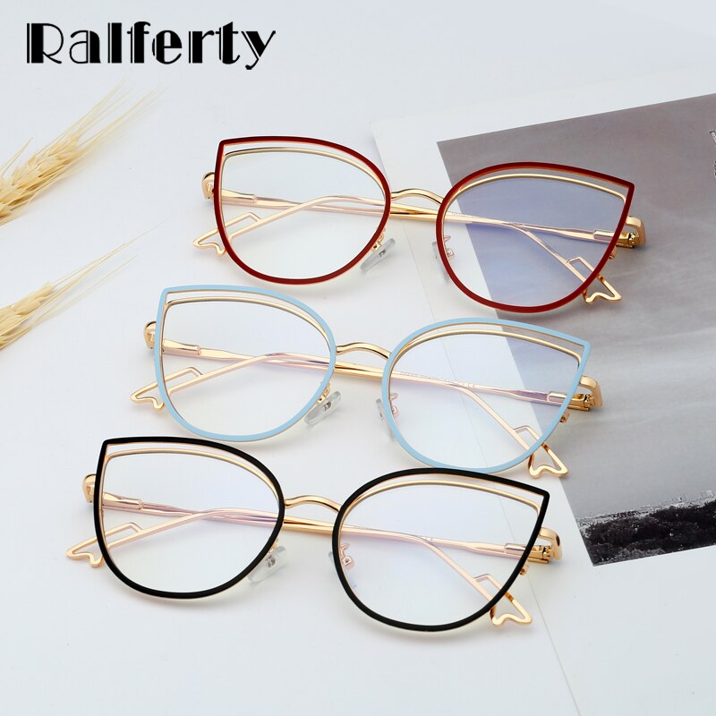 Ralferty Metallic Eyeglass Frame Women Computer Anti Blue Light Glasses Full Rim Ralferty