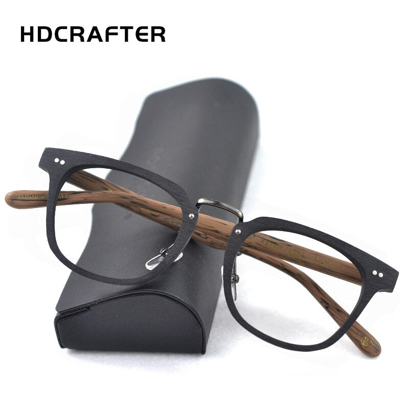 Hdcrafter Men's Full Rim Square Round Wood Alloy Acetate Frame Eyeglasses Ps7009 Full Rim Hdcrafter Eyeglasses