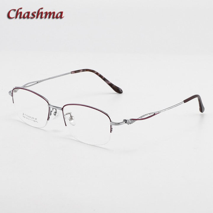 Chashma Ochki Women's Semi Rim Square Titanium Eyeglasses 1836 Semi Rim Chashma Ochki Purple Silver