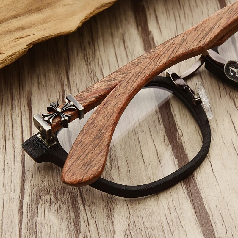 Hdcrafter Unisex Full Rim Round Wood Temple Eyeglasses 7473d Full Rim Hdcrafter Eyeglasses
