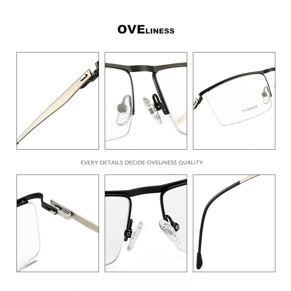 Oveliness Men's Semi Rim Square Titanium Alloy Eyeglasses Ol88p27 Semi Rim Oveliness