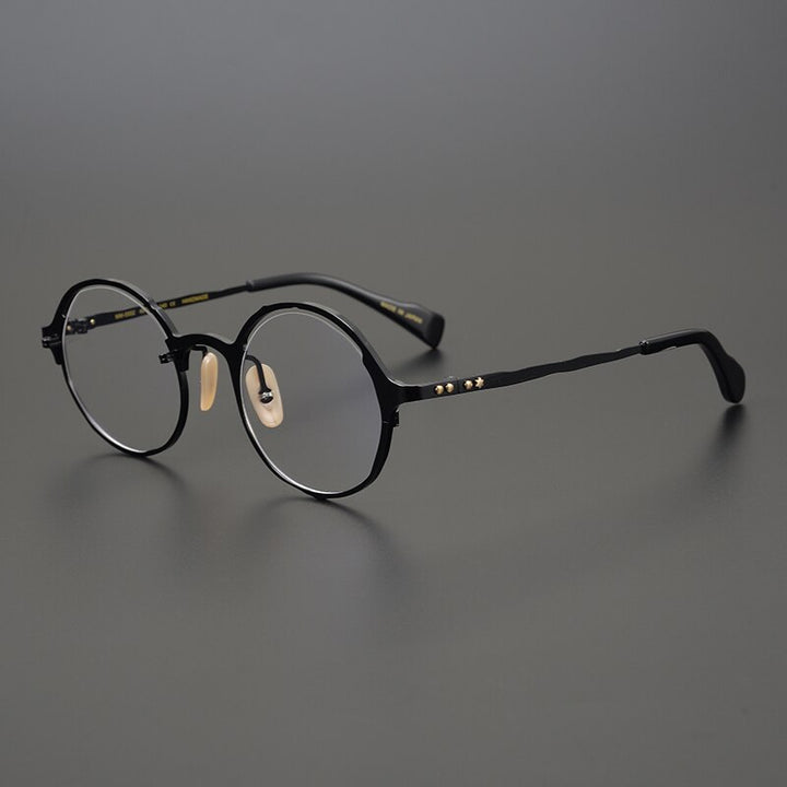 Gatenac Unisex Full Rim Round Titanium Frame Eyeglasses Gxyj665 Full Rim Gatenac Black