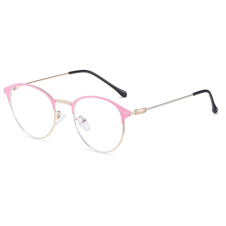 Hotony Unisex Full Rim Round Browline Acetate Alloy Eyeglasses Zy9811 Full Rim Hotony PINK GOLD