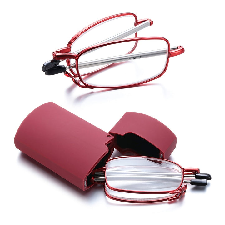 Gootrades Unisex Full Rim Square Alloy Foldable Reading Glasses 5923 Reading Glasses Gootrades +100 Red