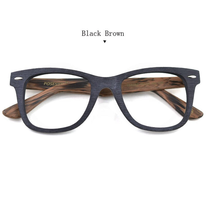 Hdcrafter Men's Full Rim Round Square Handcrafted Wood Frame Eyeglasses Ps6099 Full Rim Hdcrafter Eyeglasses Black Brown