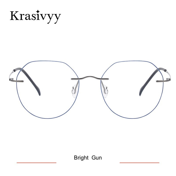 Krasivyy Women's Rimless Irregular Round Titanium Eyeglasses Ls08 Rimless Krasivyy Bright Gun  