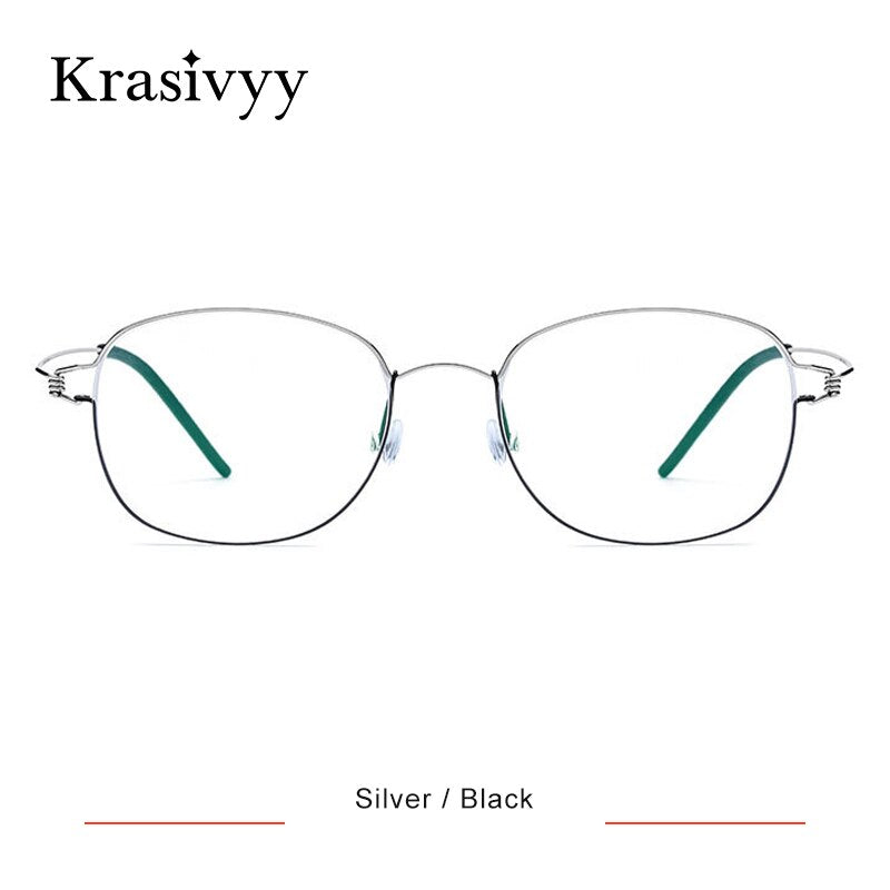 Krasivyy Women's Full Rim Round Screwless Titanium Alloy Eyeglasses Kr68618 Full Rim Krasivyy Silver Black  