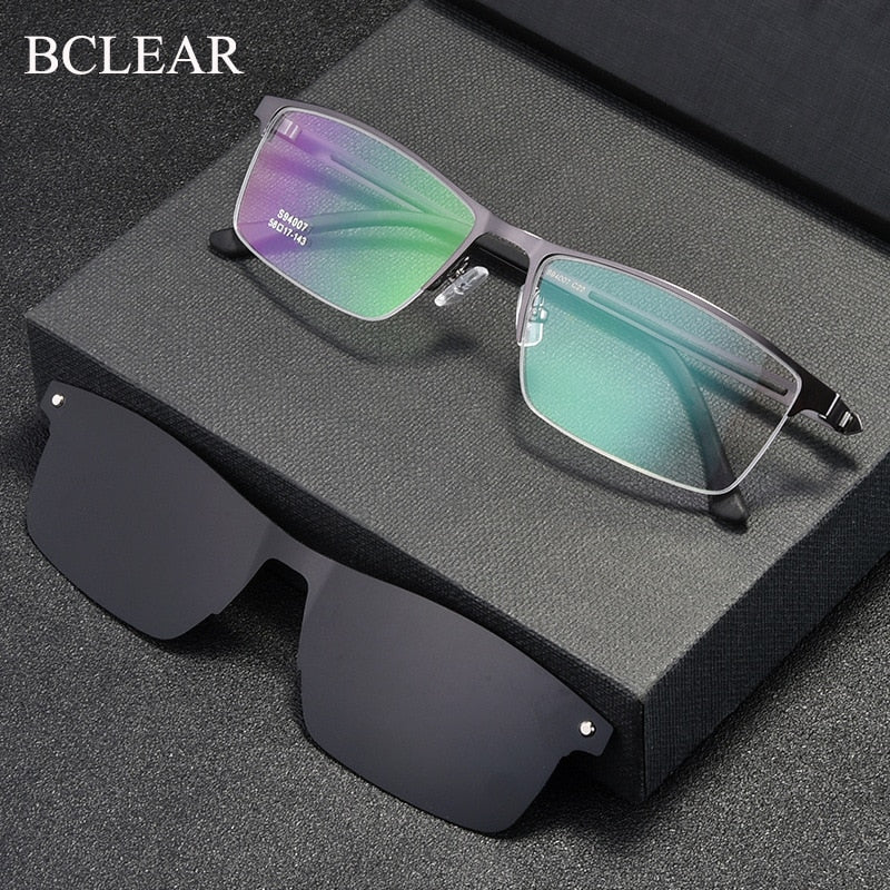 Bclear Men's Semi Rim Alloy Eyeglasses Clip On Polarized Sunglasses Zt94007 Semi Rim Bclear
