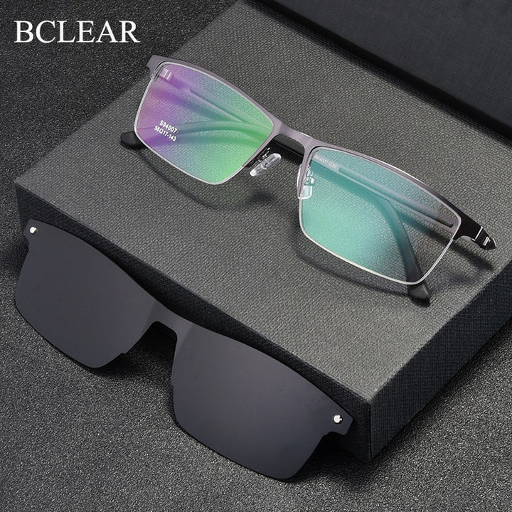 Bclear Men's Semi Rim Alloy Eyeglasses Clip On Polarized Sunglasses Zt94007 Semi Rim Bclear