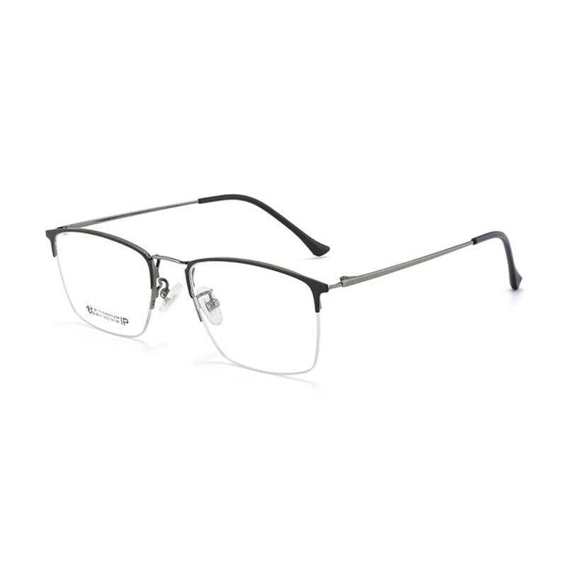 Handoer Unisex Semi Rim Square Titanium Eyeglasses 8017 Semi Rim Handoer Black Gray
