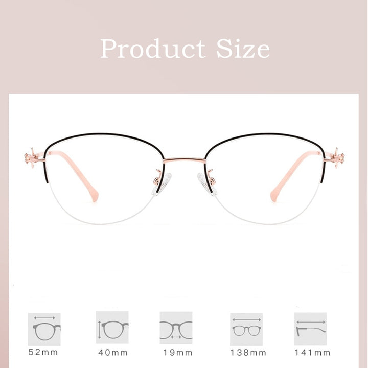 Yimaruili Women's Semi Rim Alloy Frame Eyeglasses 8025Z Semi Rim Yimaruili Eyeglasses